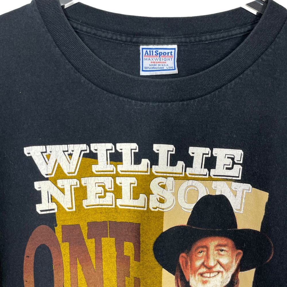 Vintage 90s Willie Nelson One Night Only Tee Large Black USA Made Holes Fade - Picture 3 of 5